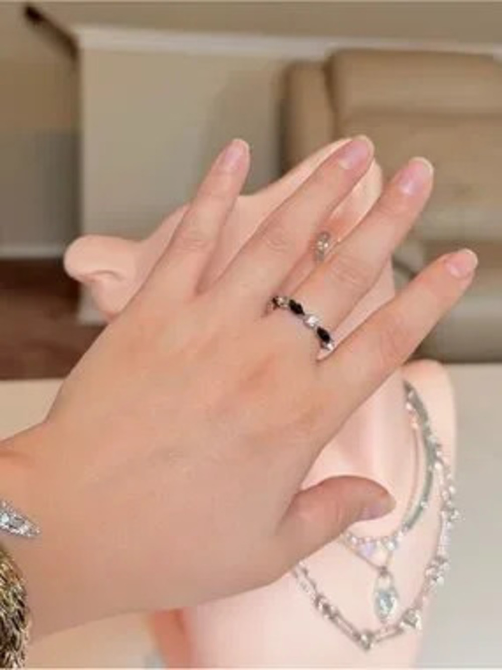 Dark Blue and Clear Stones Ring